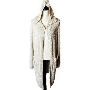 Stevie Hender Cream Hooded Open Front‎ Longline Cardigan Sweater Small